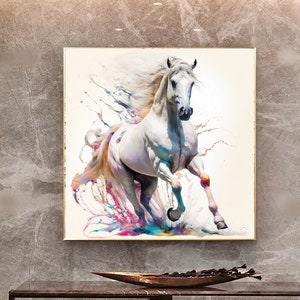 Large Print on Canvas Running White Horse Original Art Work Animal Pictures for Home wall decoration Stretched/Rolled