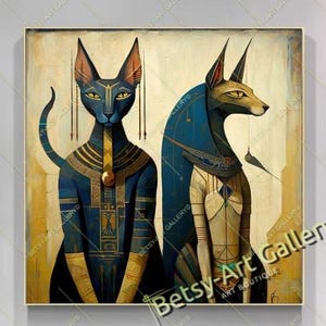 Abstract Anubis and Bastet Wall Art – Egyptian Gods Canvas Print, Mythical Deity Home Decor
