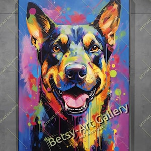 Colorful Dogs Art Print - Vibrant Canvas Print - Pet Portrait- Abstract Contemporary Animal Art - Print on Canvas Stretched for Living Room