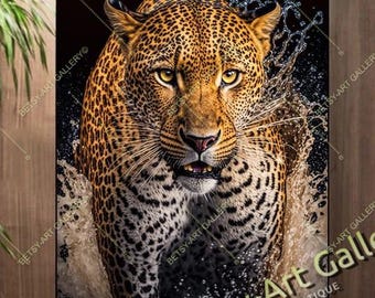 Wild Leopard Photorealistic Print – African Jungle Animal Wall Art Print on Canvas