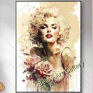 Marilyn Monroe Floral Portrait: Glamour Watercolor Canvas Print