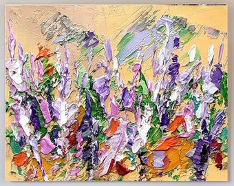 LEVENDIGE KLEURRIJKE BLOEMENmuurkunst - groot olieverfschilderij op canvas Impasto schilderij dikke lijnen - getextureerd modern muurkunstdecor