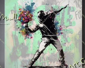 Banksy the Flower Thrower Print – Graffiti Wall Art, Urban Street