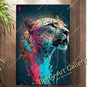 Colorful Abstract Leopard Canvas Print - Jungle Wall Art Decor