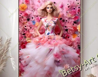Stylish Barbie in Pink Canvas Print – Fashion Doll Wall Art