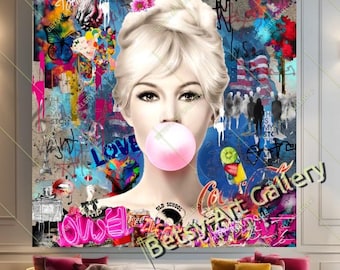 Pop-artowy wydruk na płótnie: Brigitte, Marilyn, Audrey – Kolorowy portret graffiti