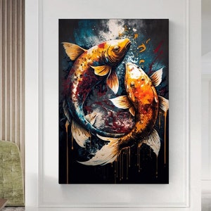 Koi Fish Canvas Print: Graffiti Style Wall Art
