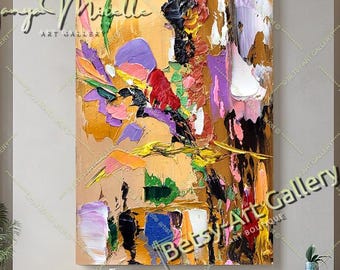 COLORFUL ABSTRACT Oil Painting on Canvas, Impasto Painting, Modern Wall Art Decor