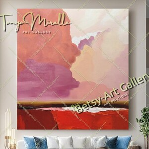Oil Painting on Canvas, Red Abstract Seascape, Extra Large Impasto Wall Artwork
