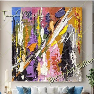 Purple Impasto Oil Painting: Abstract Textured Modern Art