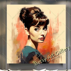 Retro Portrait of Audrey Hepburn - Celebrity Hollywood icon, Modern Print on Canvas