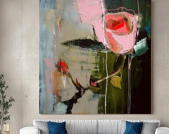 Abstract Rose Impasto Oil Painting: Modern Textured Floral Art