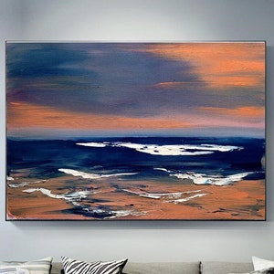 Oil Painting on Canvas, Textured Abstract Seascape Art, Large Modern Wall Artwork