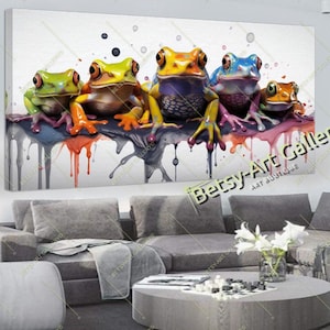 Rainbow Five Frogs - Colorful Frogs Canvas Art - Modern Animals Wall Art for Living Room, Hotel, Gift - Large Panoramic Print on Canvas