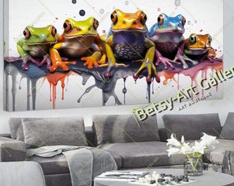 Stampa su tela con rane colorate – Moderna arte murale con animali