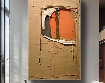 Terracotta Impasto Oil Painting – Textured Abstract Minimalist Art