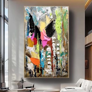 Colorful Abstract Impasto Oil Painting on Linen Canvas