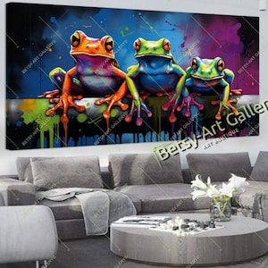 Vivid Trio - Three Colorful Frogs Canvas Art - Colorful Animals Wall Art for Living Room, Hotel, Gift - Large Panoramic Print on Canvas