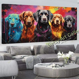 Colorful Labrador Family Portrait – Modern Panoramic Canvas Print