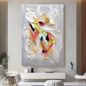 Whimsical Layers of White - Pastel Colors Abstract Impasto Oil Painting on Canvas - Modern Wall Art Decoration