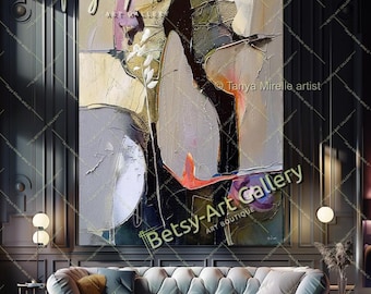 Large Modern Abstract Canvas: Impasto Oil Painting Contemporary Wall Decor for Living Room