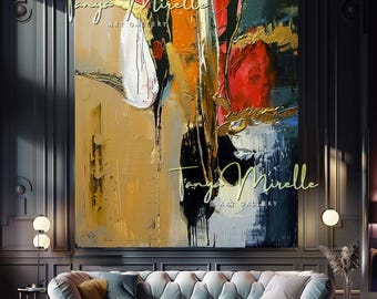 Colorful Abstract Painting on Canvas: Textured Modern Wall Art for Living Room