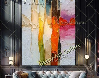 Large Vibrant Abstract Canvas Art: Impasto Oil Painting Modern Wall Decor for Living Room