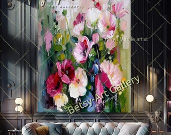 Textured Floral Art: Abstract Canvas Contemporary Wall Decor for Living Room