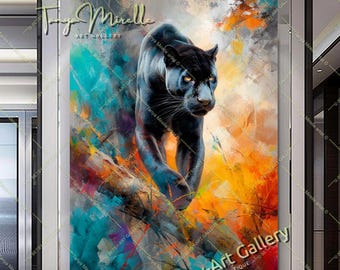 Black Puma Canvas Print – Modern Wildlife Art, Stretched Canvas