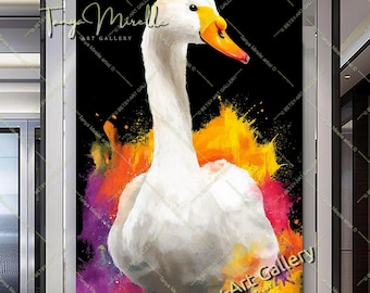 Abstract Swan Canvas Art – Colorful Wildlife Wall Decor