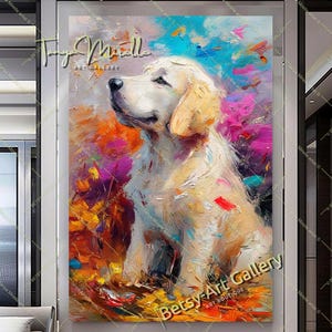 Cute Puppy Dog Canvas Wall Art – Heartwarming Pet Painting Print - Modern Wildlife Decor - Stretched Print on Canvas