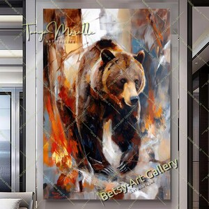 Vivid Grizzly Bear Canvas Art – Colorful Forest Animals Wall Art Print - Modern Wildlife Decor - Stretched Print on Canvas