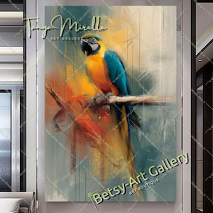Tropical Attitude – Colorful Parrot Artwork - Exotic Bird Pop Art Print for Animal Lovers - Stretched Print on Canvas