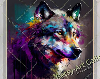 Colorful Wolf Art Print - Vibrant Animal Print on Canvas -  Abstract Wildlife Canvas Print