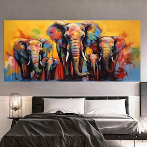 Family of Elephants – Colorful Animal Canvas Wall Art for Living Room or Hotel
