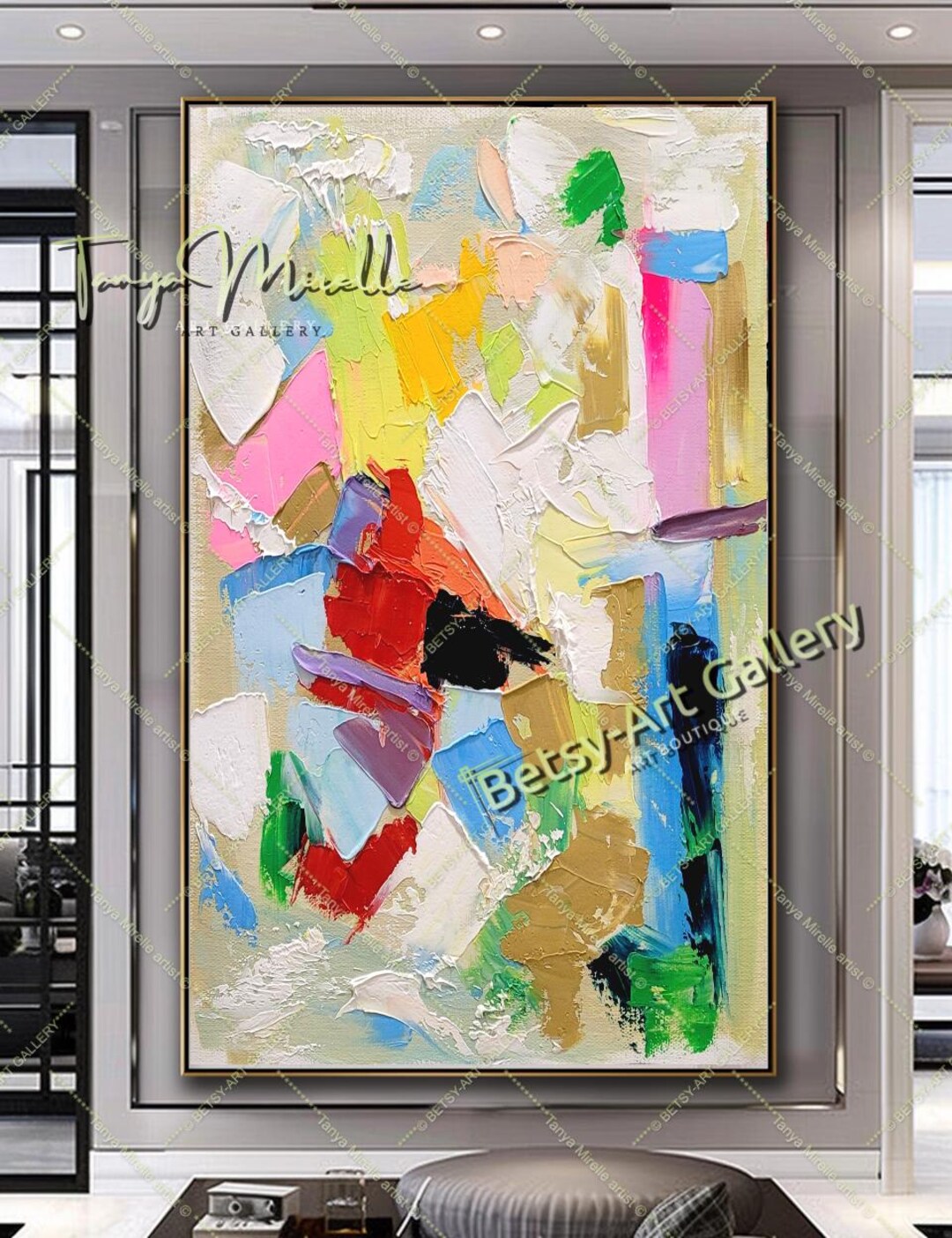 Bold Symphony: Colorful Abstract Impasto Oil Painting on Canvas ...