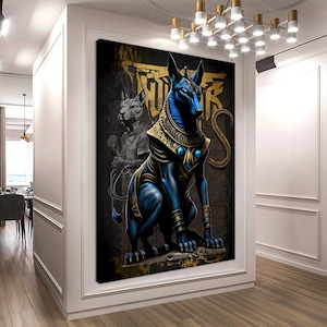 Anubis and Bastet Graffiti Art Canvas Print: Egyptian Decor