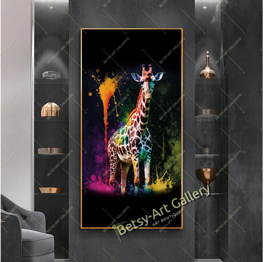 Vibrant Giraffe Canvas Art Print: Colorful Animal Wall Decor - Etsy