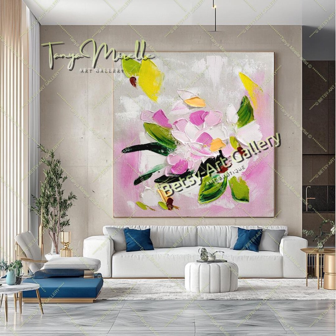 Pink Floral Impasto Oil Painting: Abstract Textured Canvas Art - Etsy