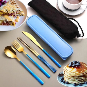 Portable Stainless Steel Cutlery Set – Travel Flatware with Knife, Fork, Spoon and Chopsticks in Compact Case