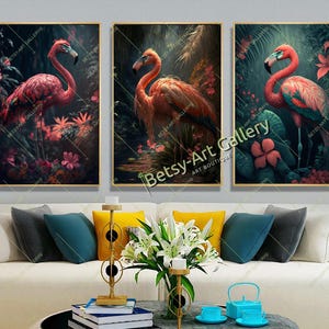 Pink Flamingo Jungle Canvas Print: Modern Animal Wall Art