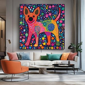 Cosmic Dog in Dots – Yayoi Kusama Inspired Canvas Art - Stretched Print on Canvas