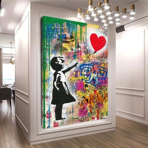 Toile Banksy Girl with Balloon : décoration murale graffiti pop art