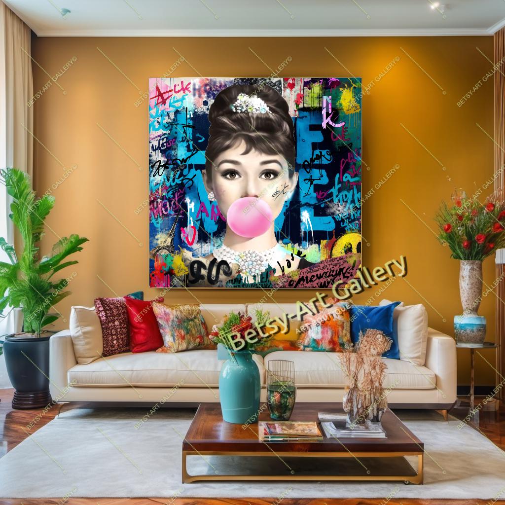 Blue Graffiti Audrey Hepburn Canvas Print: Pop Art Wall Decor - Etsy