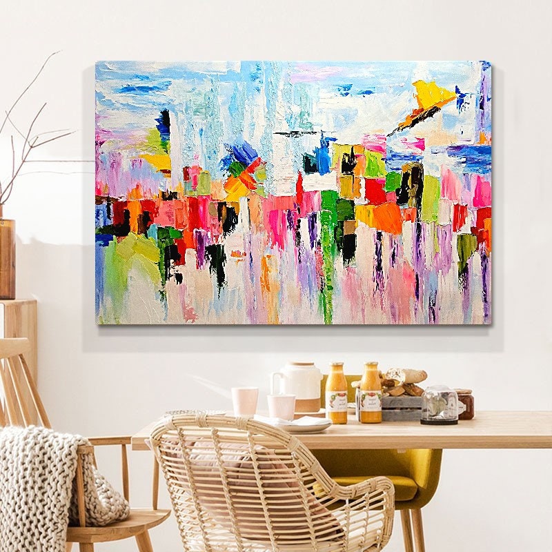 Oil Painting on Canvas, Colorful Summer Abstract Shapes and Thick ...