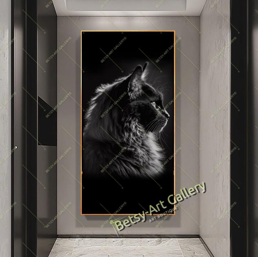 Black White Cat Portrait Canvas Print: Minimalist Animals Wall Art - Etsy