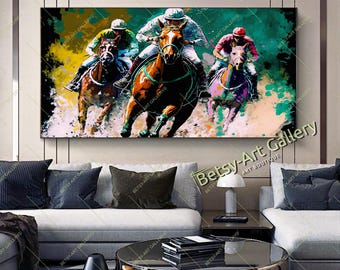 Galloping Momentum: Large Abstract Horse Racing Canvas Print