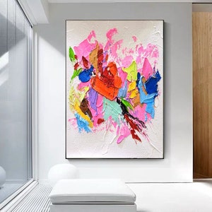 Pink Symphony Impasto Oil Painting on Canvas - Colorful Abstract Art, Modern Wall Art Decor