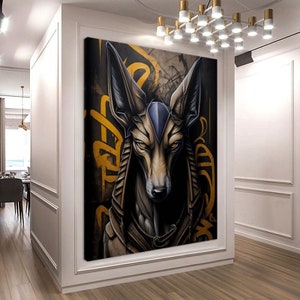 Anubis Graffiti Art Canvas Print: Egyptian Cat Goddess Wall Decor