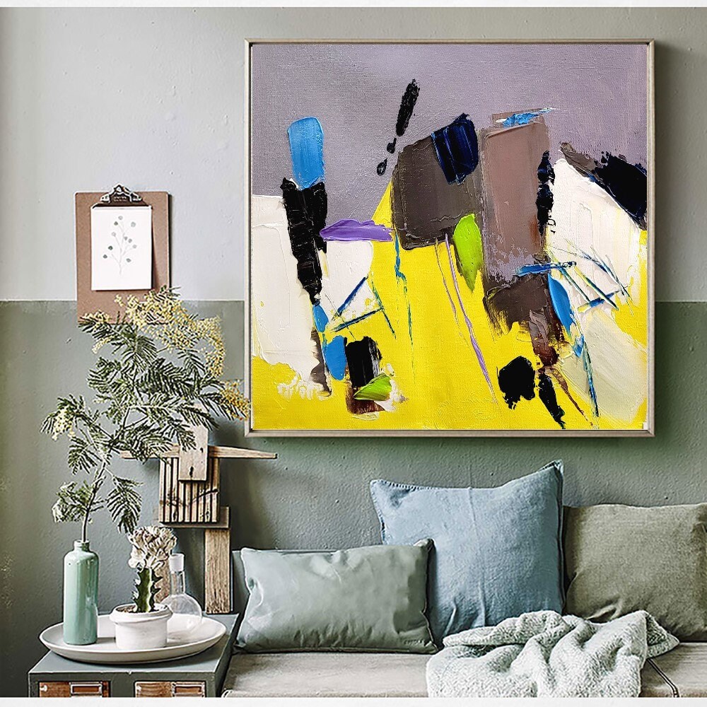 Yellow Gray Textured Abstract Oil Painting on Canvas, Extra Large Impasto Modern Wall Art Etsy